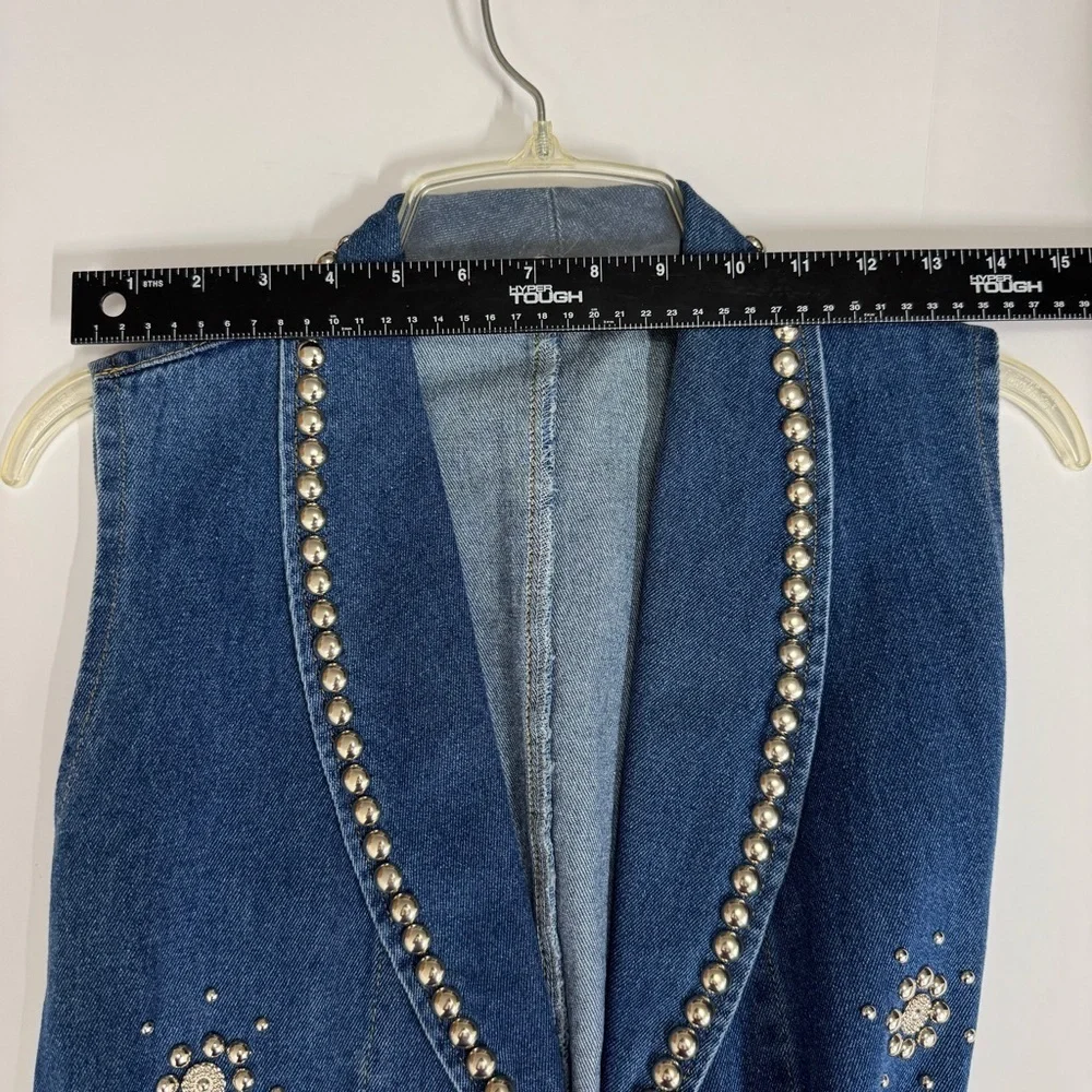 Vintage Embellished Jean Two-Piece Vest and Maxi Skirt Set